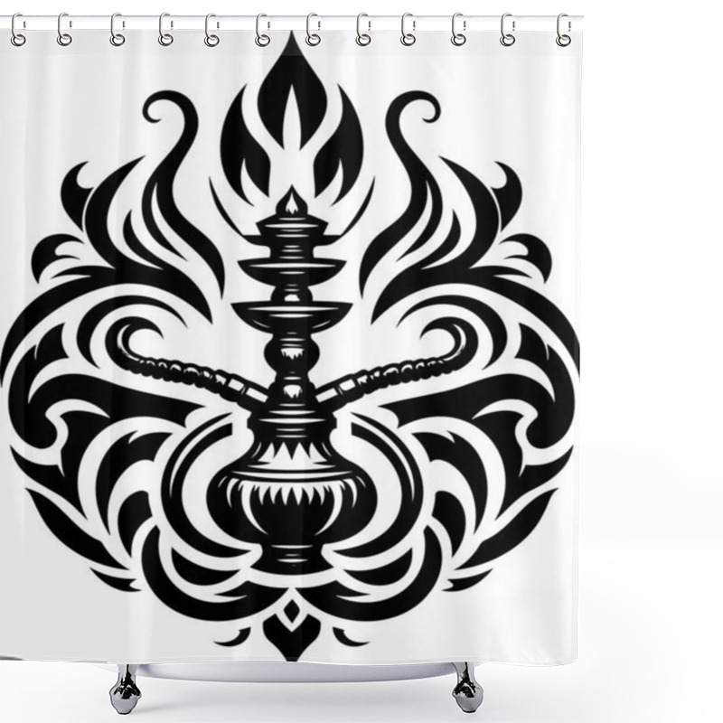 Personality  Elegant Hookah With Floral Patterns In Minimalist Stencil Design Shower Curtains