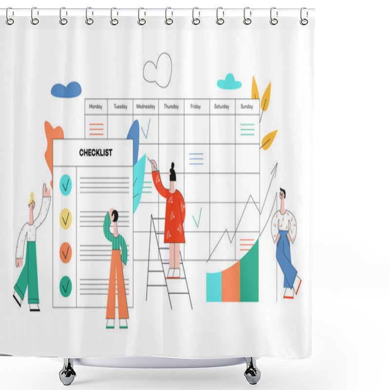 Personality  Vector Flat Colleagues At Planning Meeting Tasks Shower Curtains