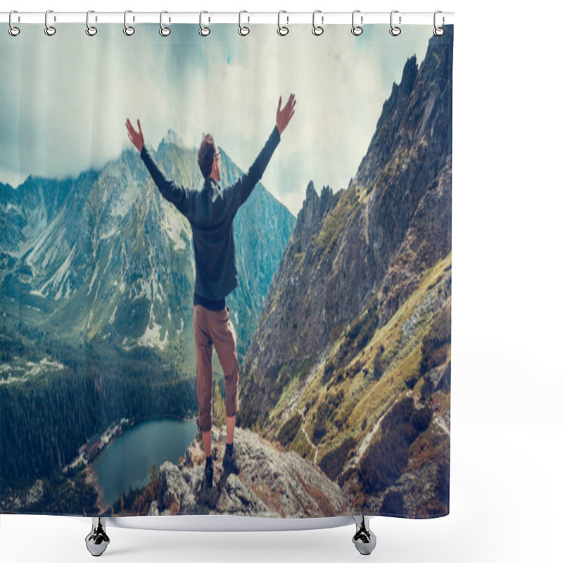 Personality  The Hiker Enjoys The Panoramic View. The Tatras. Shower Curtains