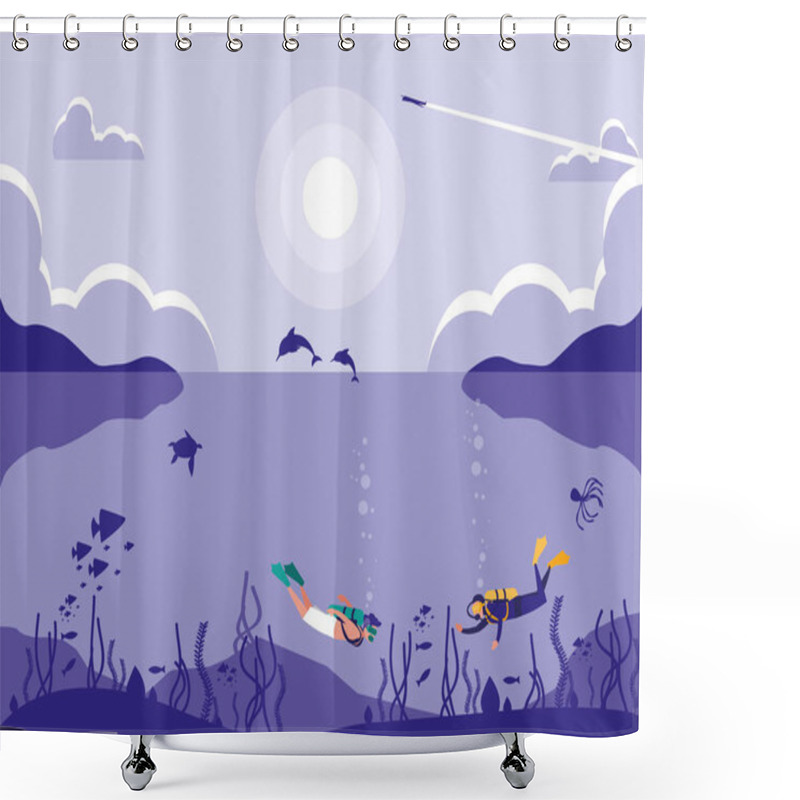 Personality  Divers In Tropical Seascape Scene Icon Shower Curtains