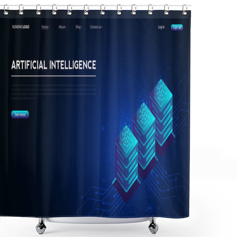 Personality  Artificial Intelligence, Machine Learning, Ai, Data Deep Learning For Future Technology Artwork, Mining, Isometric, Neural Network, Machine Programming And Responsive Web Banner. Vector Illustration. Shower Curtains