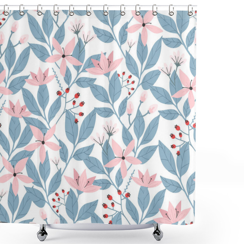 Personality  Hand Drawn Seamless Floral Pattern On Whitebackground. Cherry Blossom And Leaves. Modern Botanical Illustration. Flower Seamless Pattern. Vector Illustration Eps 10 Shower Curtains