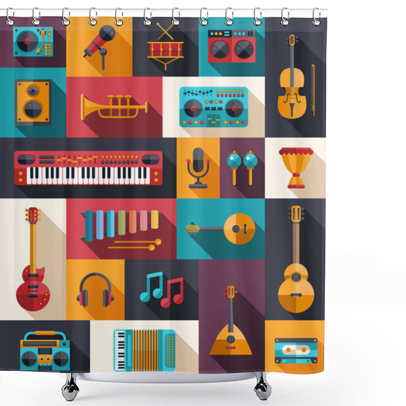 Personality  Set Of Modern Flat Design Musical Instruments And Music Tools Ic Shower Curtains