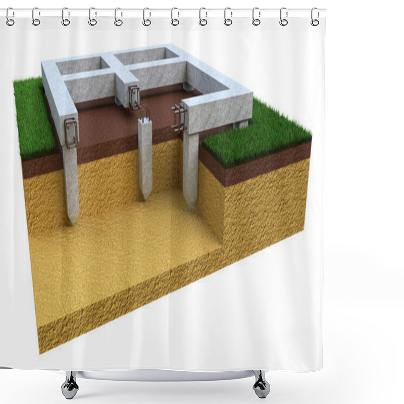 Personality  Pier And Beam Foundation, Isolated Industrial 3D Illustration Shower Curtains