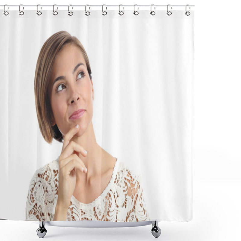 Personality  Beautiful Pensive Woman Thinking And Looking At Side Shower Curtains