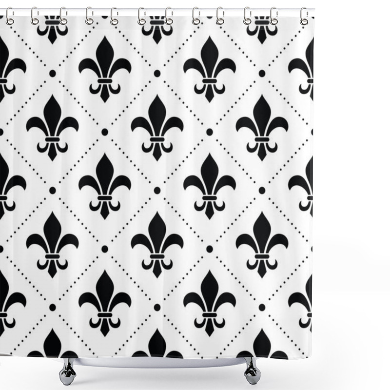 Personality  French Damask Background - Fleur De Lis Black Pattern On White Shower Curtains