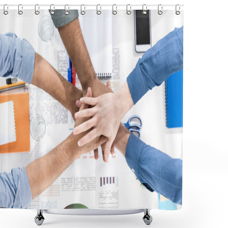 Personality  Businessmen Stacking Hands   Shower Curtains