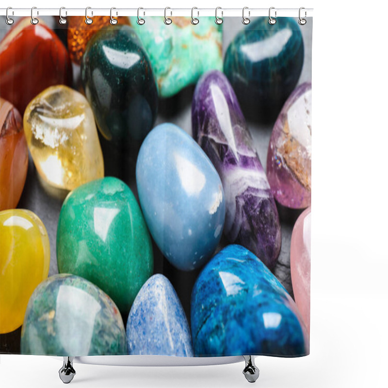 Personality  Different Precious Gemstones As Background, Closeup View Shower Curtains