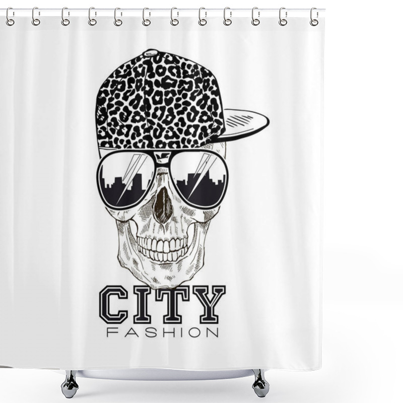 Personality  Skull Wearing Leopard Printed Cap Shower Curtains