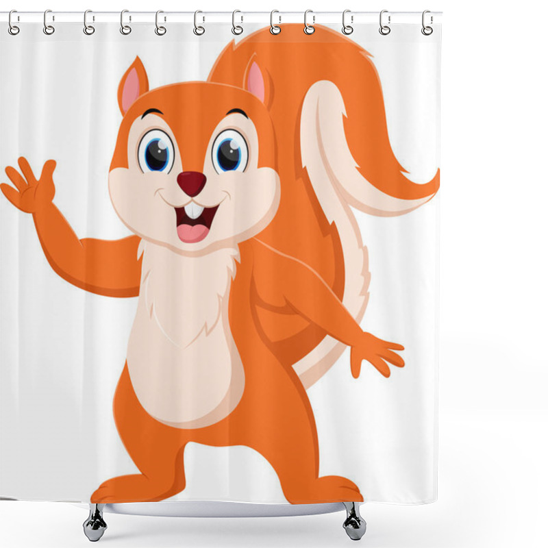 Personality  Vector Illustration Of Cute Squirrel Cartoon Waving Hand Shower Curtains