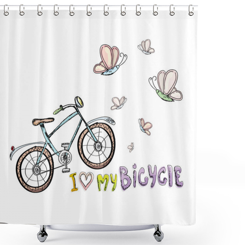 Personality  I Love My Bicycle Concept Design. Hand Drawn  Shower Curtains