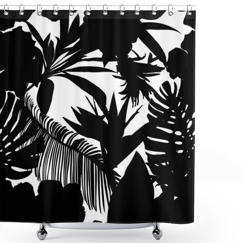 Personality  Floral Seamless Pattern. Background With Isolated Black Silhouet Shower Curtains