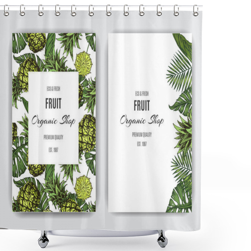 Personality  Card For Eco Store With Vector Illustration Of Pineapples And Palm Leaves Shower Curtains