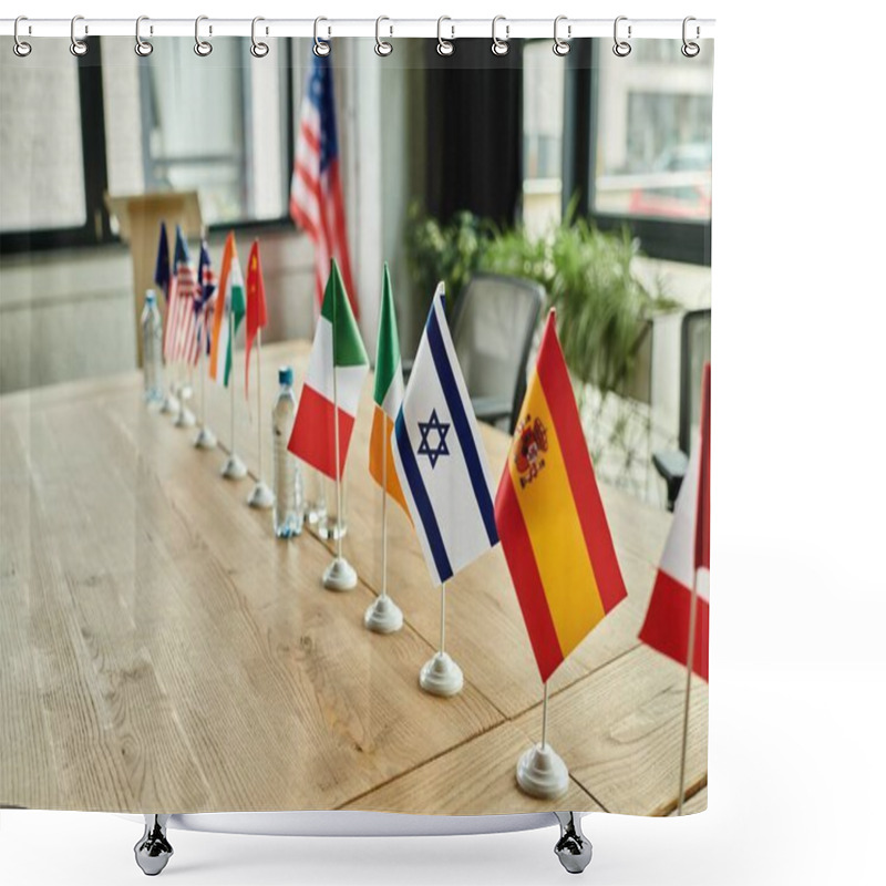 Personality  Flags Displayed At Model UN Conference. Shower Curtains