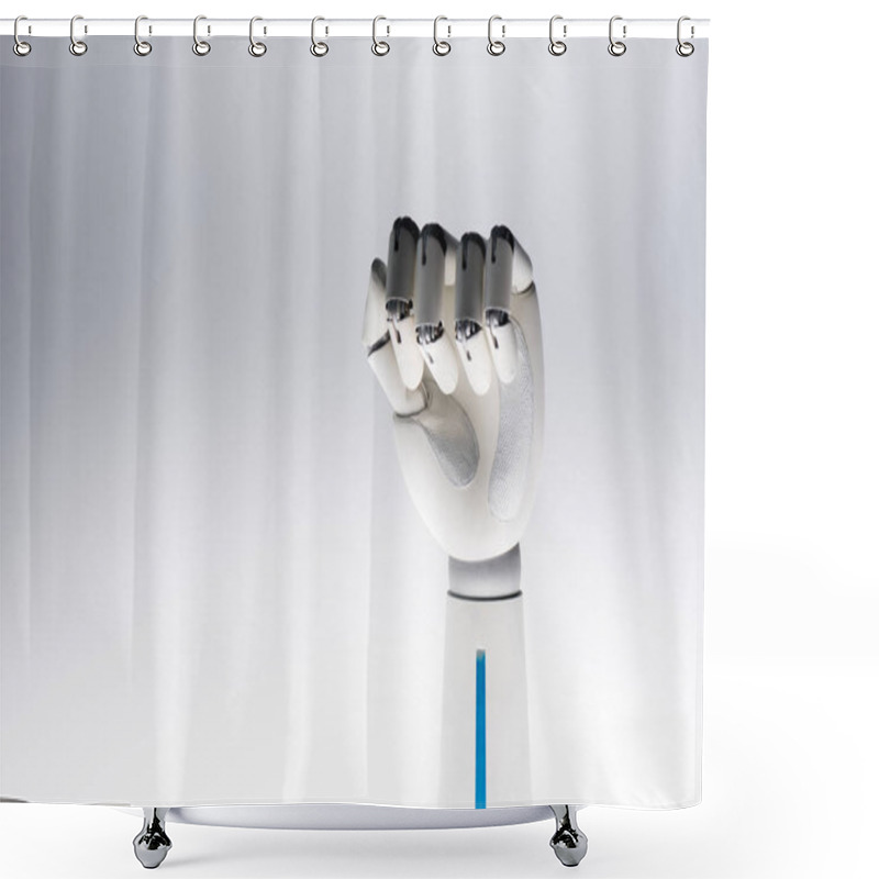 Personality  Robot Hand Showing Fist Isolated On Grey Shower Curtains