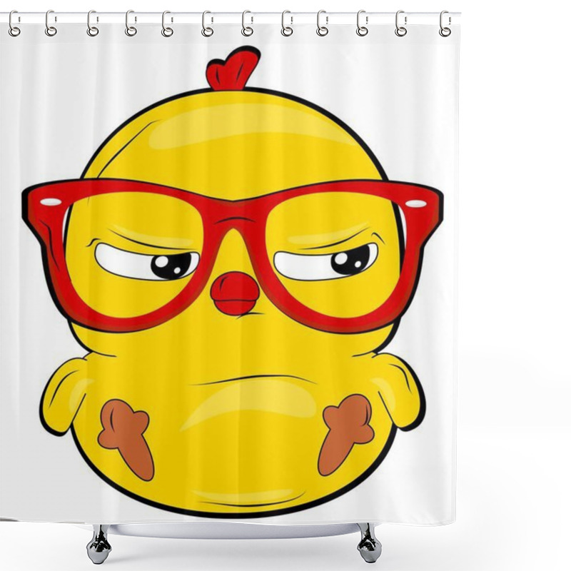 Personality  Little Yellow Chick With Red Glasses Shower Curtains