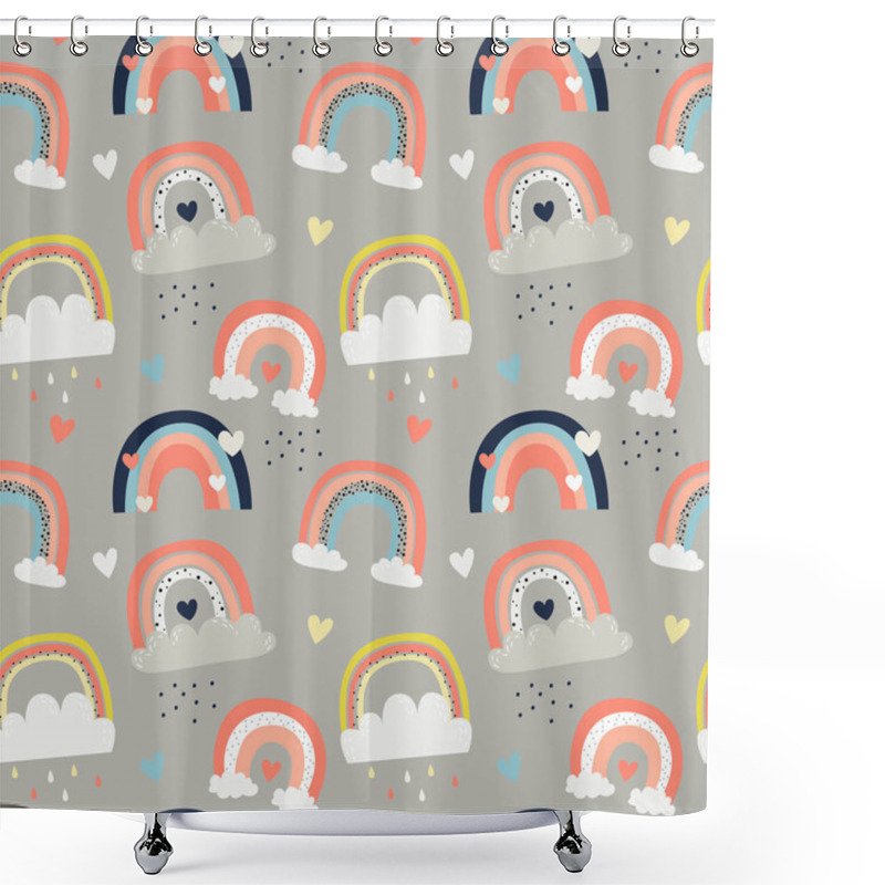 Personality  Vetor Seamless Pattern With Cute Rainbows. Pattern For Baby Girl Room, Wallpaper, Kids And Baby T-shirts And Wear, Hand Drawn Nursery Illustration Shower Curtains