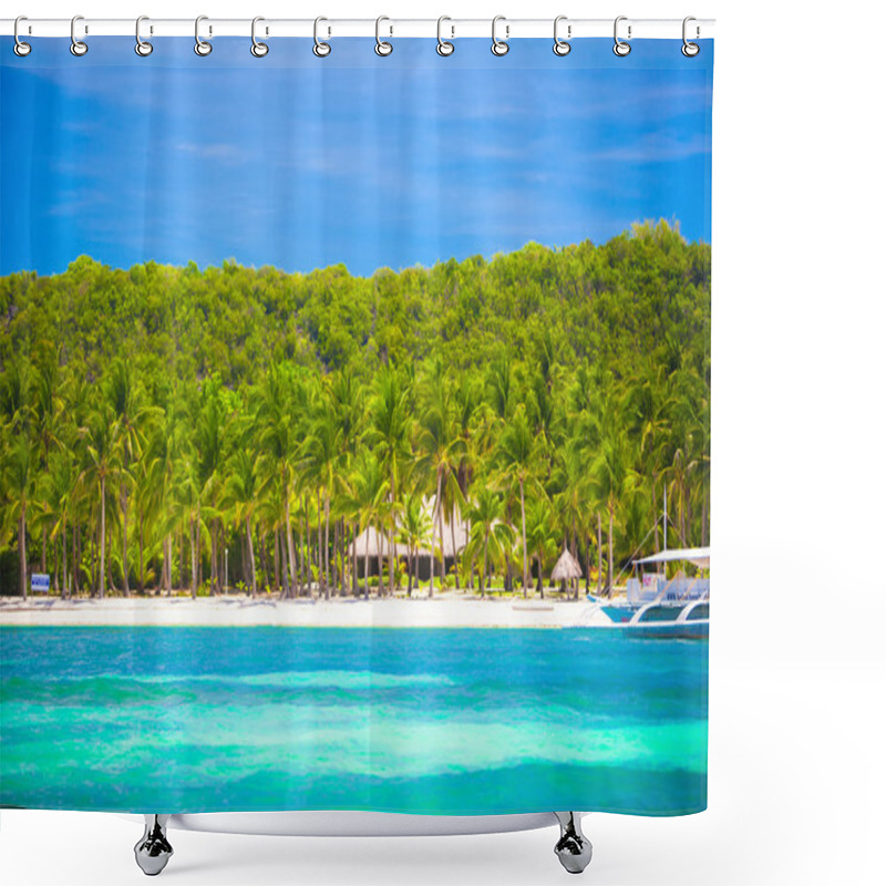 Personality  Landscape Of Tropical Island Beach With Perfect Blue Sky Shower Curtains