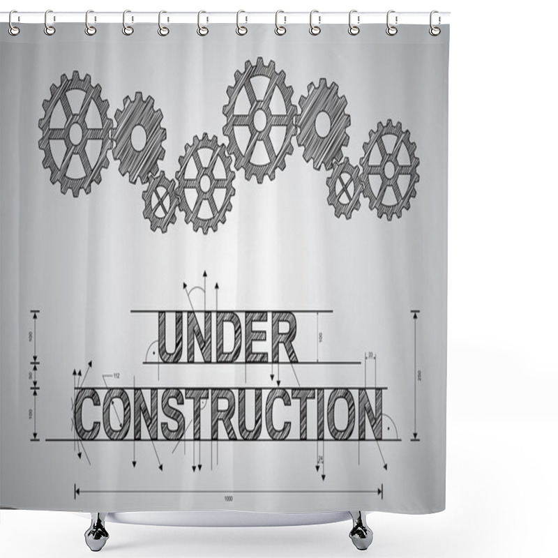 Personality  Under Construction Concept, Sketched Drawing With Gear Wheels. Shower Curtains