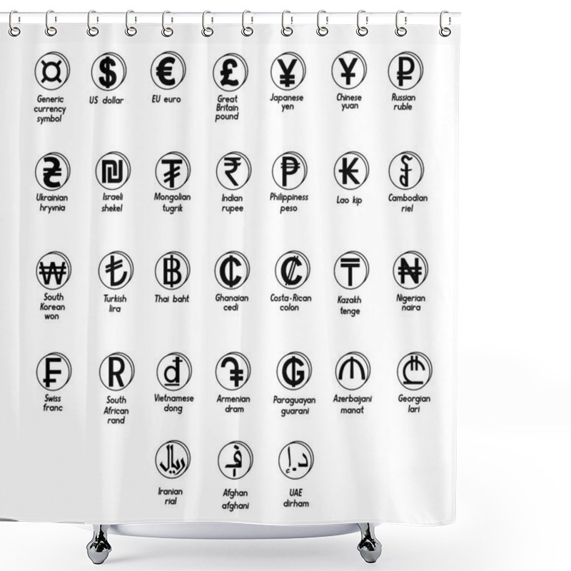 Personality  Set Of Basic Symbols Of The World Currency Shower Curtains