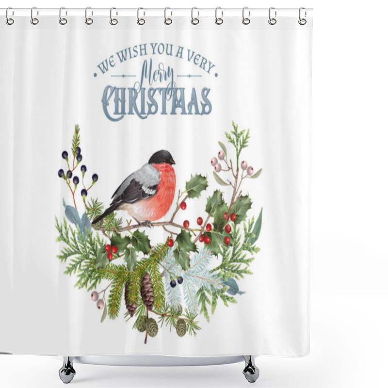 Personality  Bullfinch Christmas Composition Shower Curtains