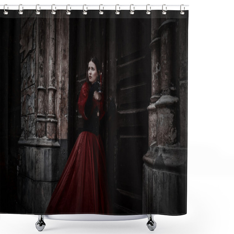 Personality  Mysterious Woman In Red Victorian Dress With A Candle Shower Curtains