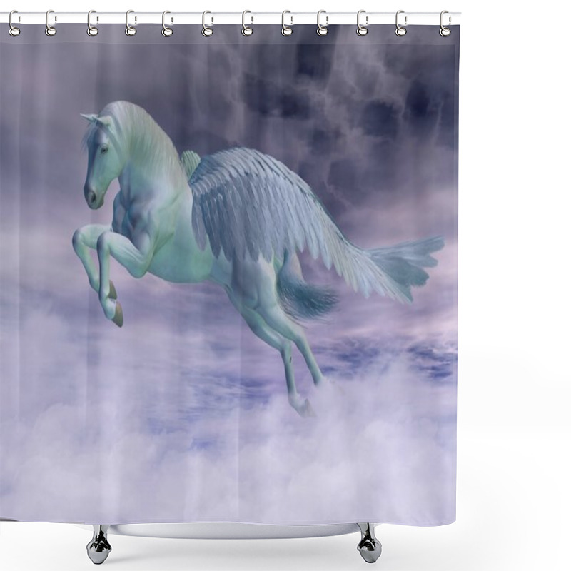 Personality  Pegasus Galloping Through Storm Clouds Shower Curtains