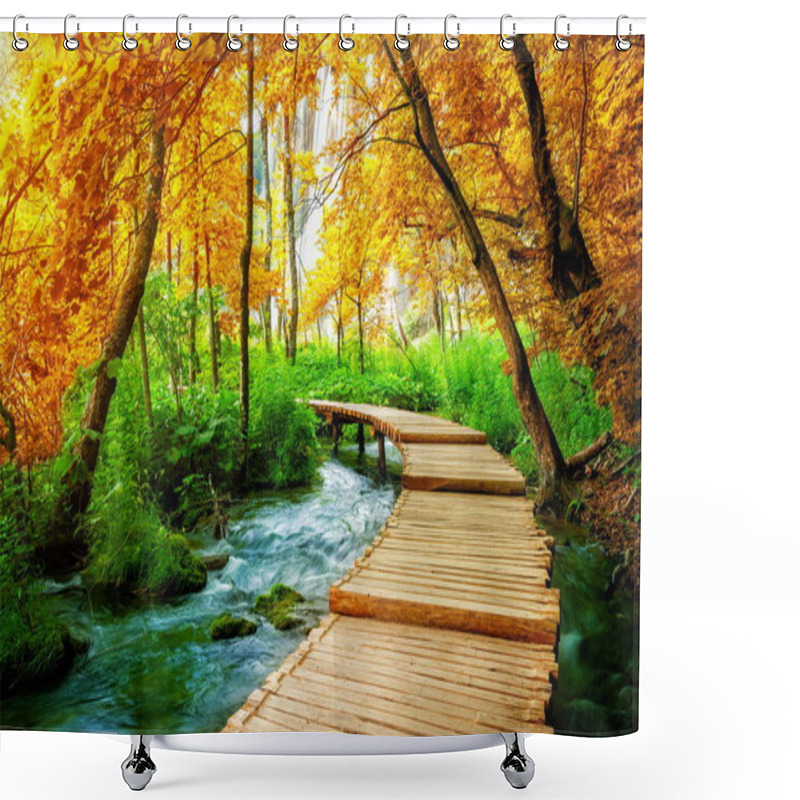 Personality  Beautiful Wooden Path In Plitvice Lake, Croatia. Shower Curtains