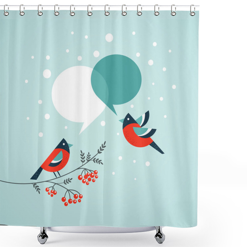 Personality  Christmas Tree With Birds And Speech Bubbles Shower Curtains