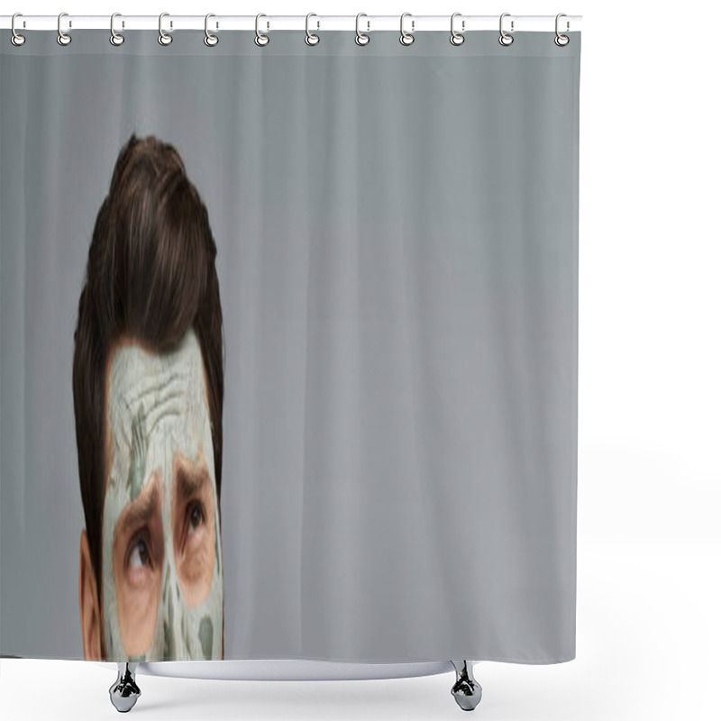 Personality  Appealing Stylish Man Wearing A Facial Mask, Skincare. Shower Curtains