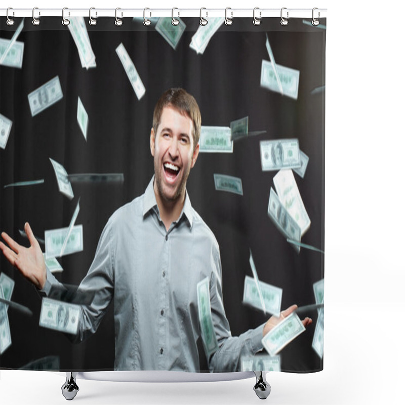 Personality  Successful Man Standing Under Money Rain  Shower Curtains