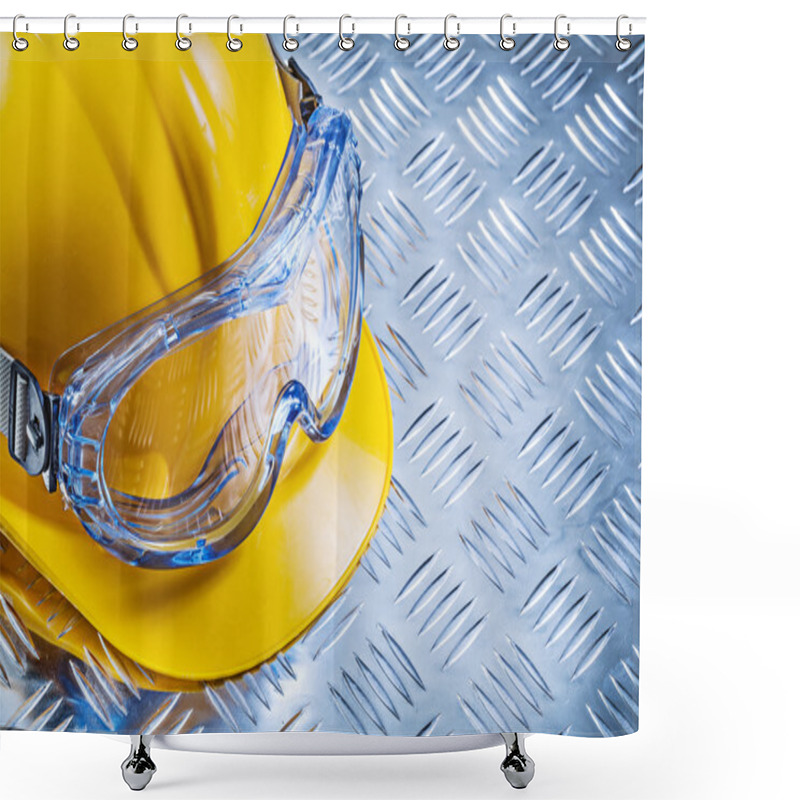 Personality  Protective Spectacles Building Helmet On Corrugated Metal Sheet  Shower Curtains