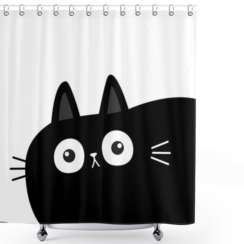 Personality  Black Cat Kitten Face Head Body In Right Corner. Cute Cartoon Character. Kawaii Baby Pet Animal. Notebook Cover, Tshirt, Greeting Card Print. Scandinavian Style. Flat Design. White Background. Vector Shower Curtains