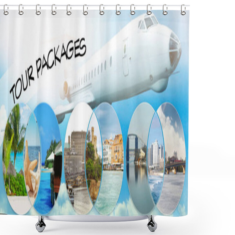 Personality  Tour Packages Concept. Collage For Travel Theme Shower Curtains