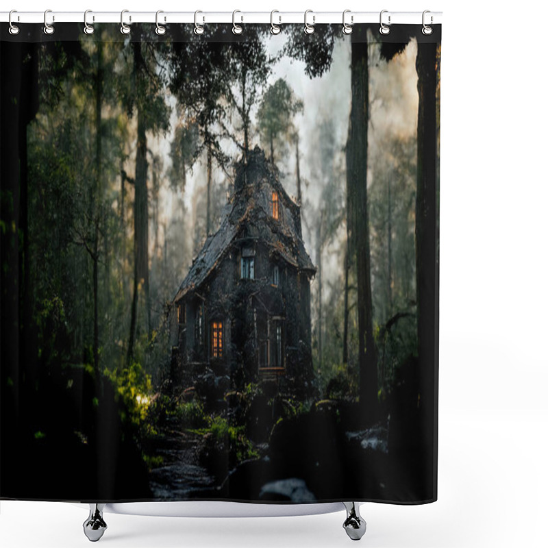 Personality  Digital Painting Of Mysterious House In The Deep Forest. Shower Curtains