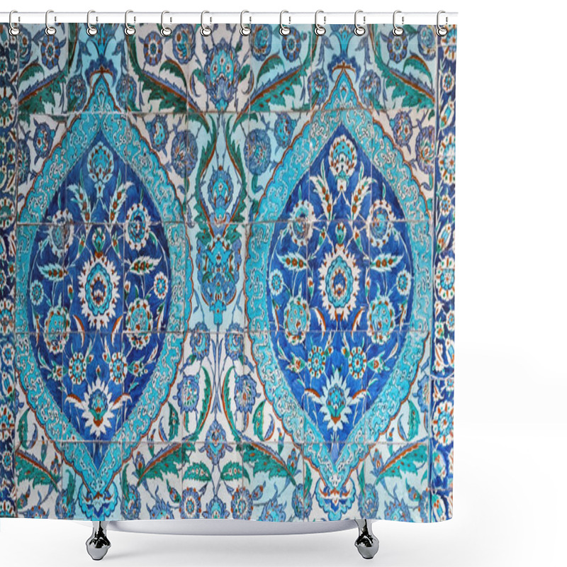 Personality  Ancient Ottoman Patterned Tiles Background With Oriental Ornaments Turkish. Blue Tiles Decorative Element. Shower Curtains