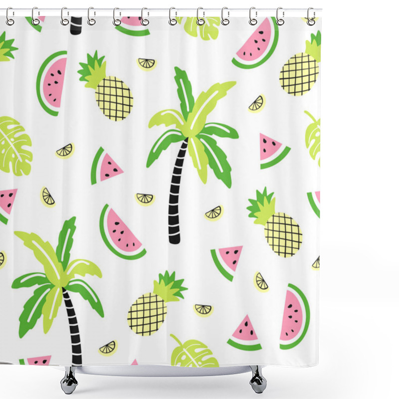 Personality  Seamless Pattern With Cute Palm, Watermelon, Pineapple. Creative Vector Childish Background For Fabric, Textile Shower Curtains