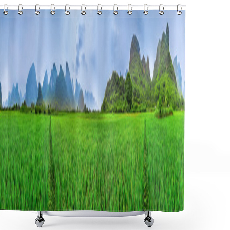 Personality  Yangshuo Parorama Ricefields, Karst Mountain Landscape, Guilin,  Shower Curtains