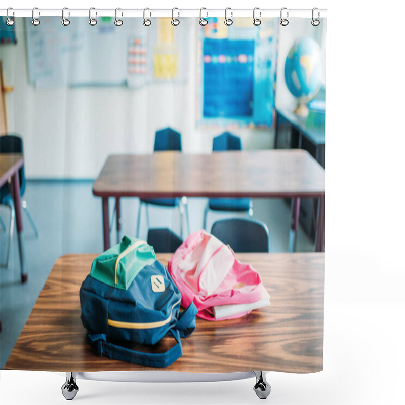 Personality  Backpacks Laying On Desk Shower Curtains