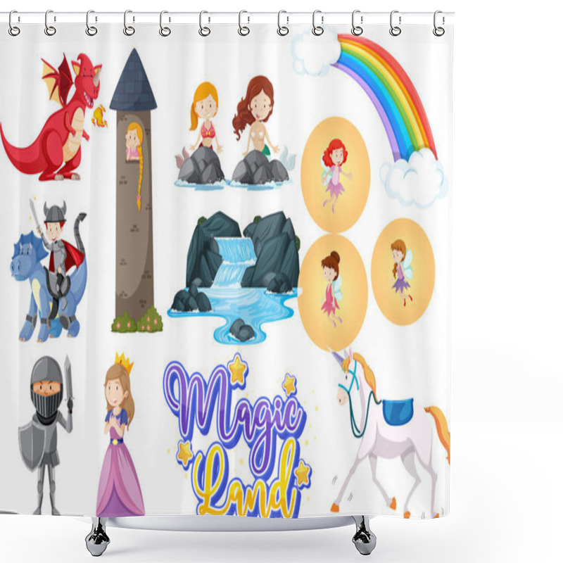 Personality  Set Of Fairytale Characters On White Background Illustration Shower Curtains