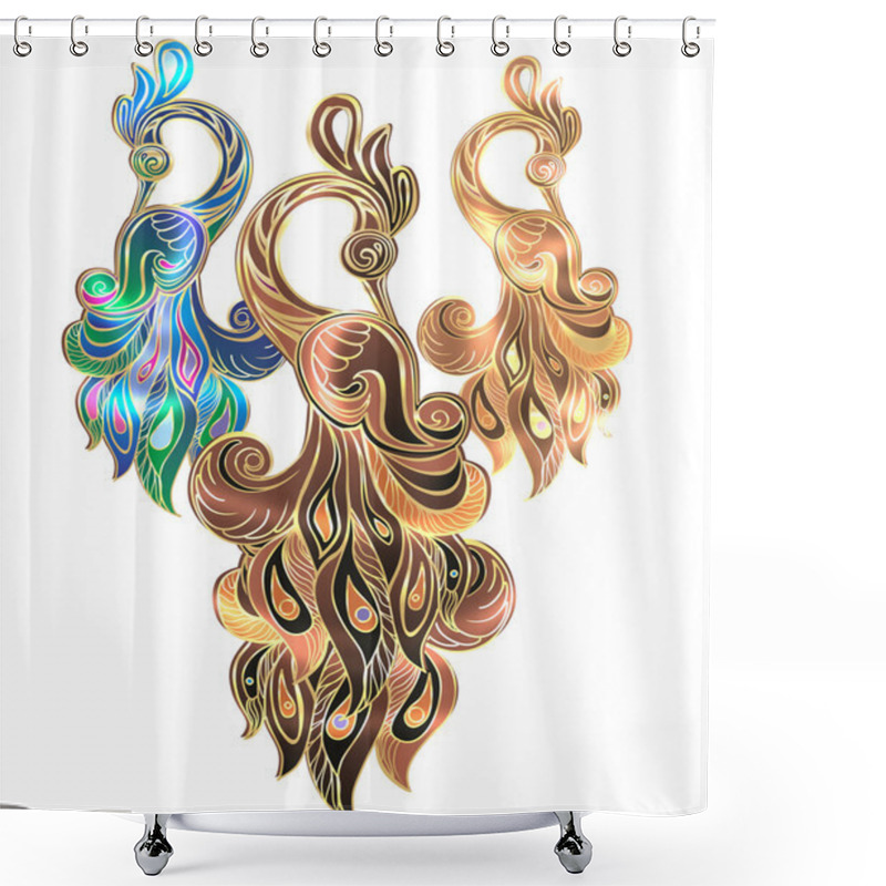 Personality  Peacock, Jewelry, Illustration, Arabian Bird, Bird Of Happiness, Gold, Diamonds, Glamor, Jewelery, Souvenir,  Gold Treasures Of The Orient, East Motifs, Oriental Style, Fantastic Bird, Magic Birds Shower Curtains