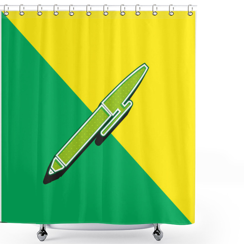 Personality  Ballpoint Pen Green And Yellow Modern 3d Vector Icon Logo Shower Curtains