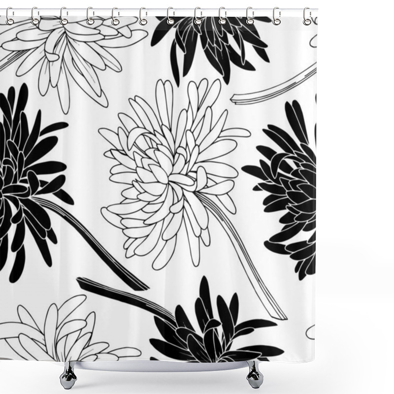 Personality  Vector Chrysanthemum Floral Botanical Flower. Black And White Engraved Ink Art. Seamless Background Pattern. Shower Curtains