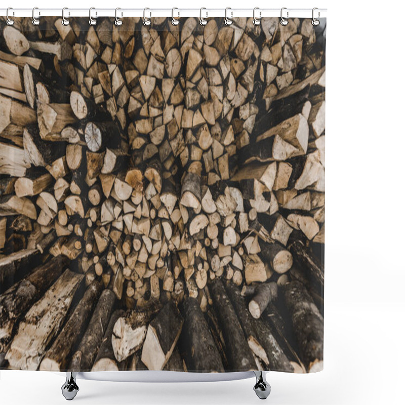 Personality  Top View Of Brown Stacked Cut Firewood  Shower Curtains