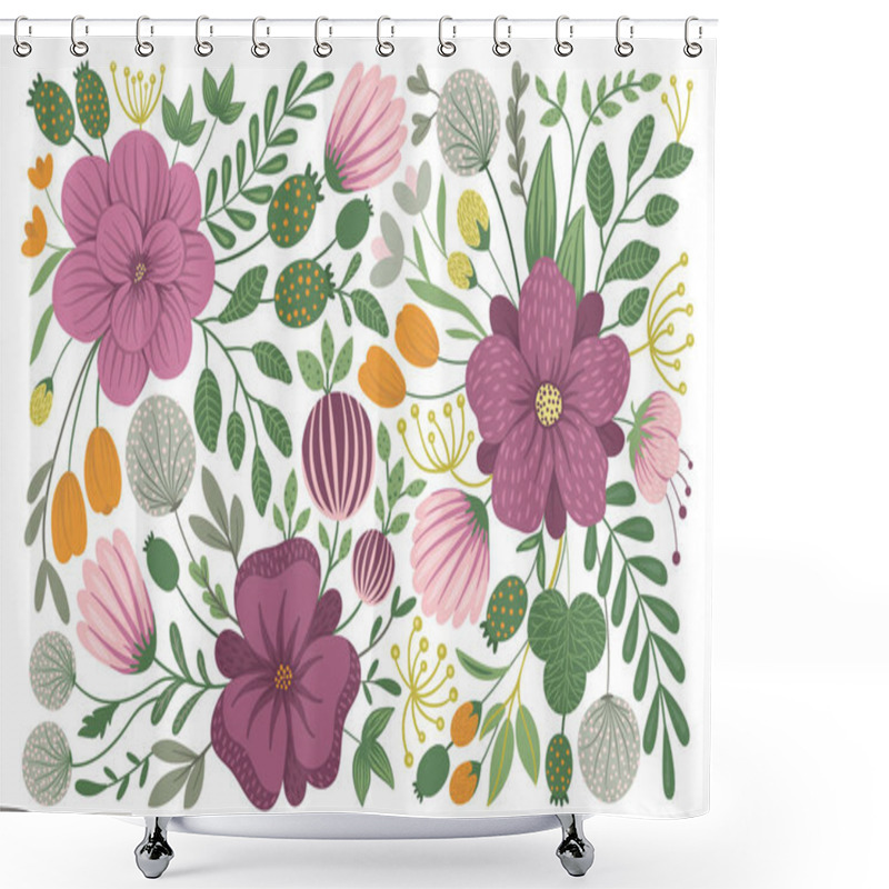 Personality  Vector Floral Background. Flat Trendy Illustration With Flowers Shower Curtains