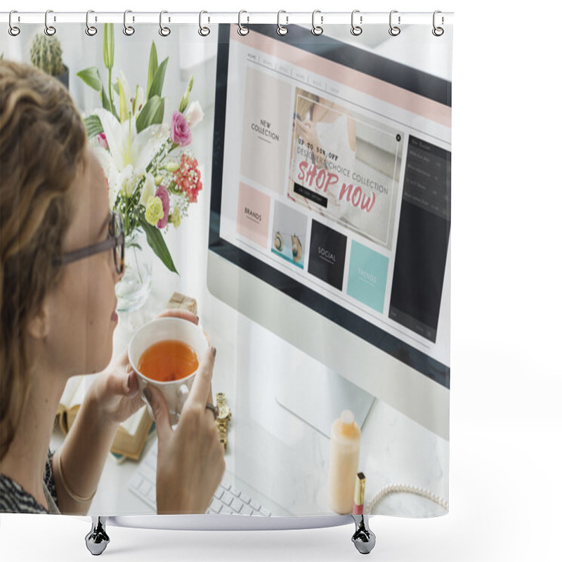 Personality  Woman Shopping Online. Shower Curtains