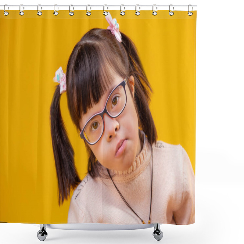 Personality  Precious Cute Lady With Two Tails Attentively Looking Shower Curtains