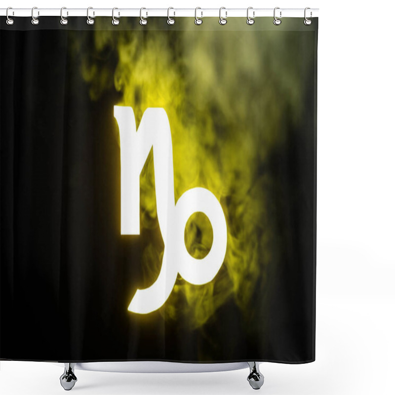 Personality  Yellow Illuminated Capricorn Zodiac Sign With Smoke On Background Shower Curtains