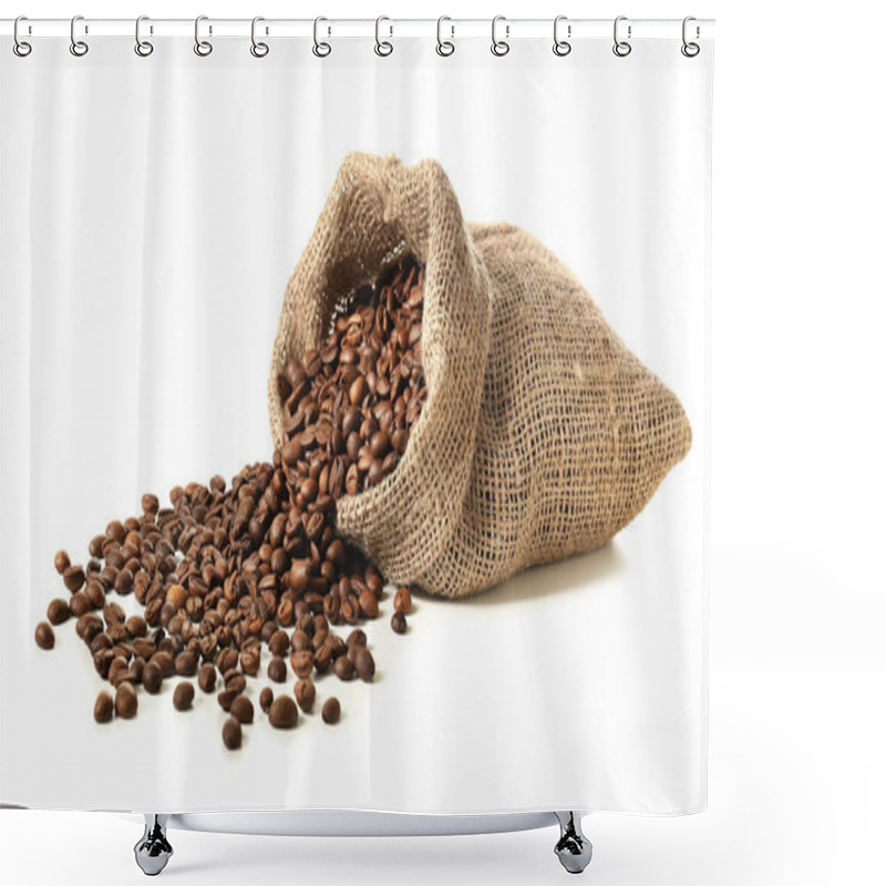 Personality  Bag With Coffee Beans On White Background Shower Curtains