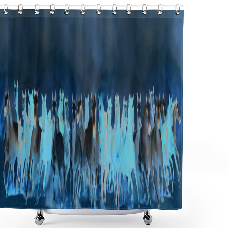 Personality  Horses Herd Running In The Sand Storm Shower Curtains